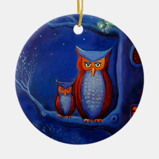 Owl Art Ornament - "The Forest At Night' (Front)