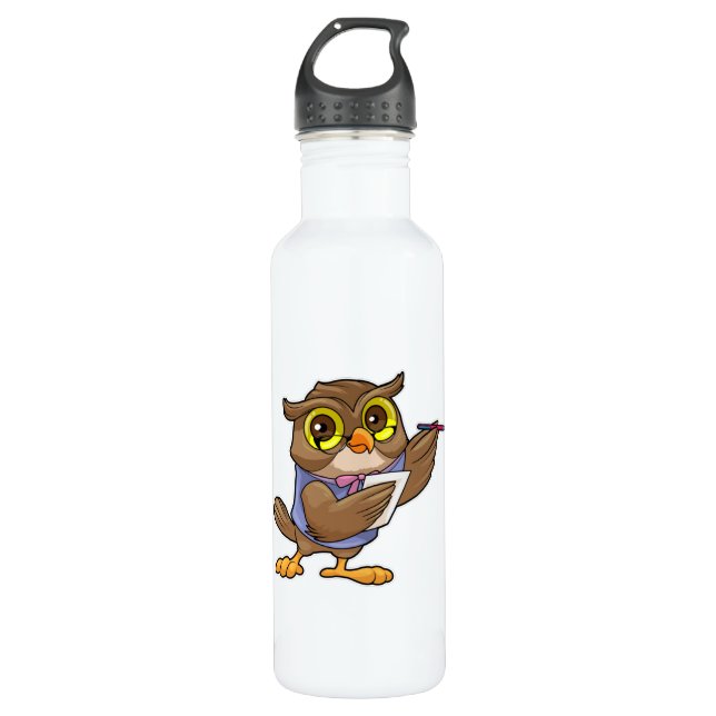 Owl as Secretary with Pen & Note 710 Ml Water Bottle (Front)