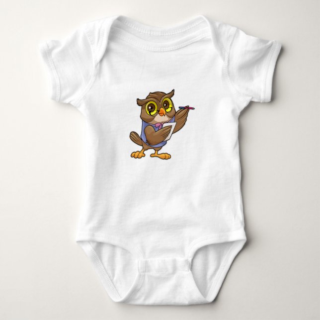 Owl as Secretary with Pen & Note Baby Bodysuit (Front)
