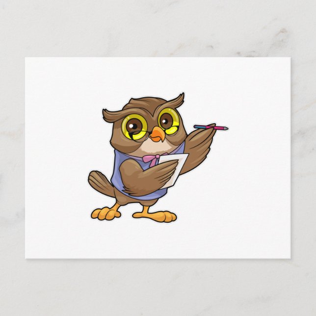 Owl as Secretary with Pen & Note Postcard (Front)
