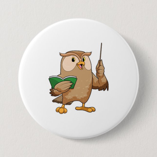 Owl as Teacher with Book & Pointer 7.5 Cm Round Badge (Front)