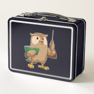 Owl as Teacher with Book & Pointer Metal Lunch Box