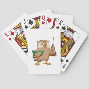 Owl as Teacher with Book & Pointer Playing Cards