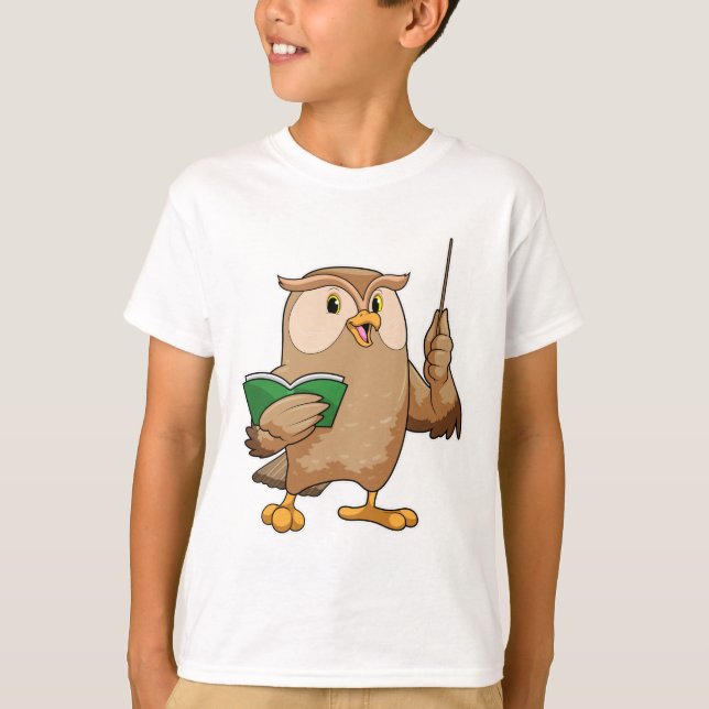 Owl as Teacher with Book & Pointer T-Shirt (Front)