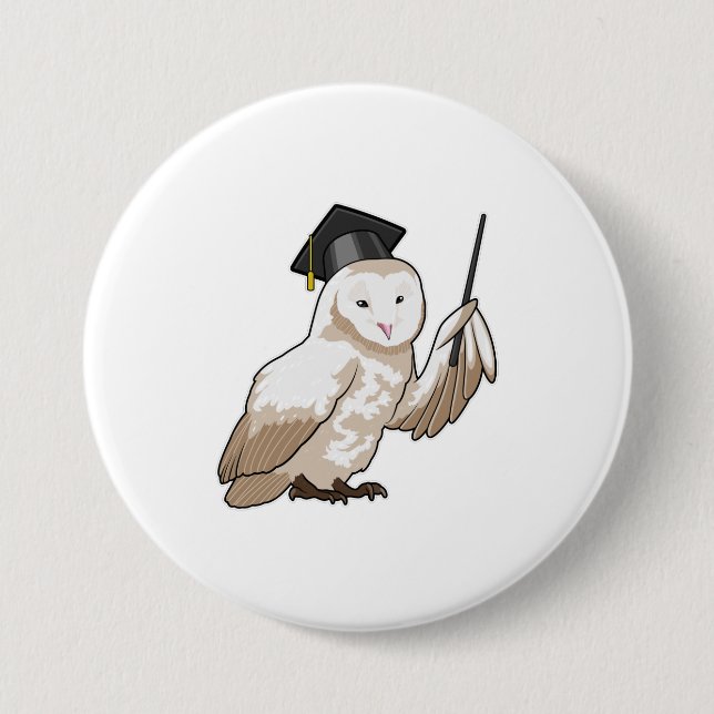 Owl as Teacher with Pointer 7.5 Cm Round Badge (Front)