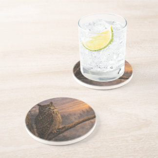 Owl at Dusk • Sandstone Coaster (Round)