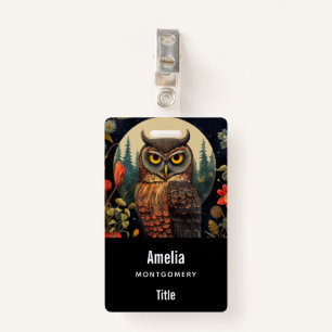 Owl at Night with a Full Moon ID Badge