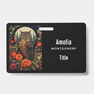 Owl at Night with a Full Moon ID Badge