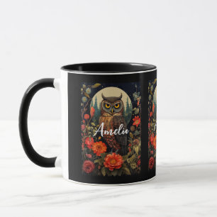 Owl at Night with a Full Moon Mug