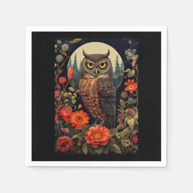 Owl at Night with a Full Moon Napkin (Front)