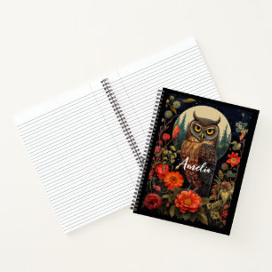 Owl at Night with a Full Moon Notebook