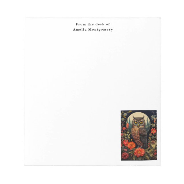 Owl at Night with a Full Moon Pattern Notepad (Front)