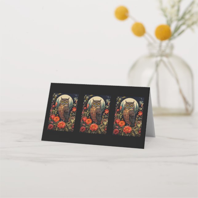 Owl at Night with a Full Moon Place Card (Front)
