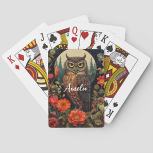Owl at Night with a Full Moon Playing Cards