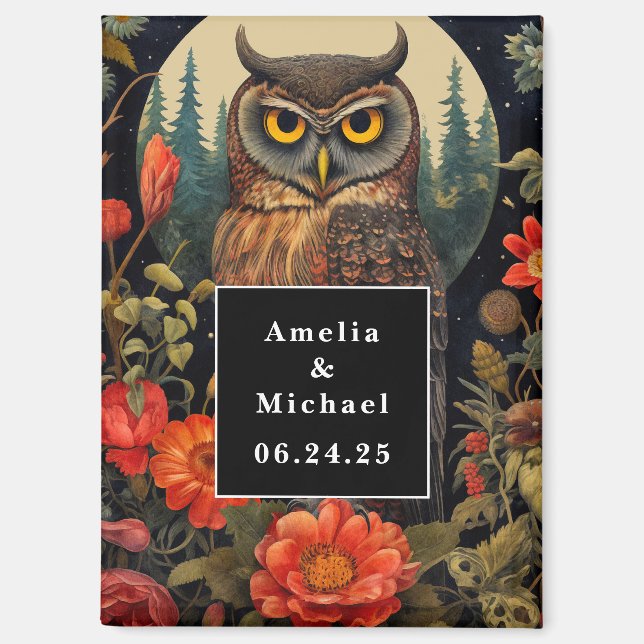 Owl at Night with a Full Moon Save the Date Magnet (Front)