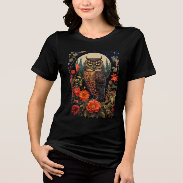 Owl at Night with a Full Moon Tri-Blend Shirt (Front)