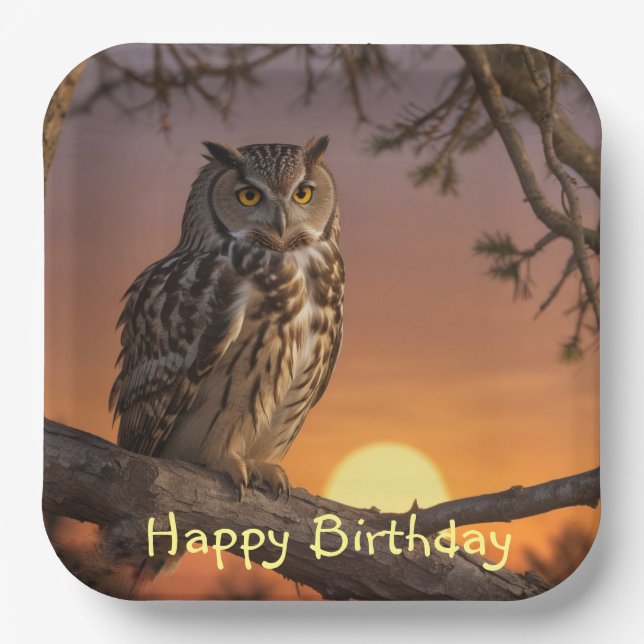 Owl at Sunset Paper Plate (Front)