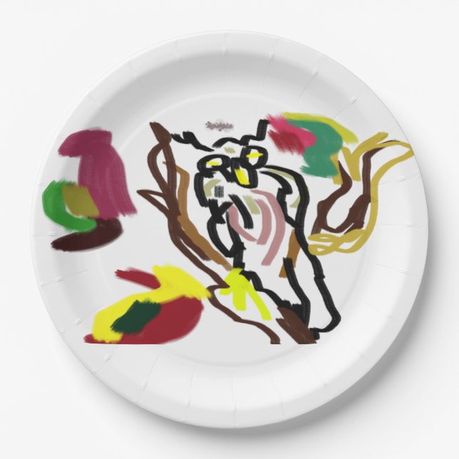 Owl autumn oil paper plate (Front)