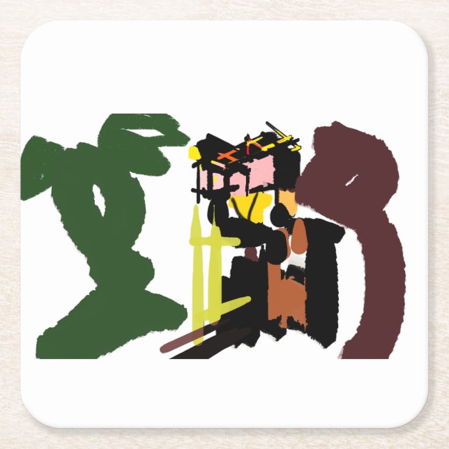 Owl autumn  square paper coaster (Front)