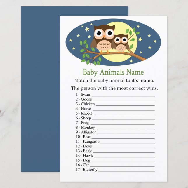 Owl Baby Animals Name Game (Front/Back)