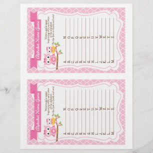 Owl Baby Shower Alphabet Name Game
