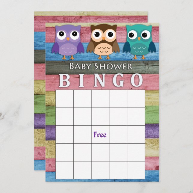 Owl baby shower bingo card (Front/Back)