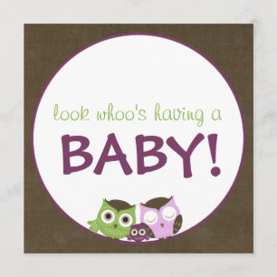 Owl Baby Shower   Girl >> brown, green & purple Invitation