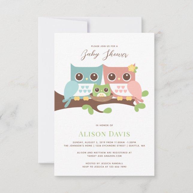 Owl Baby Shower Invitation (Front)