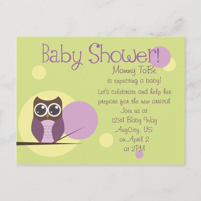 Owl Baby Shower Invitation Postcard (Front)