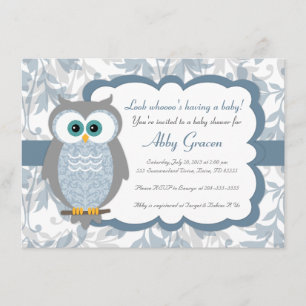 Owl Baby Shower Invitations, Blue, Grey - 830 Invitation