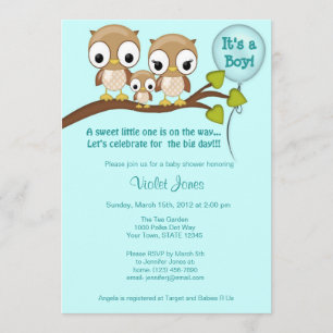 Owl Baby Shower Invitations Boy Mummy Daddy
