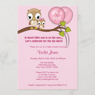 Owl Baby Shower Invitations Girl Mummy pink