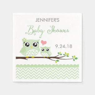 Owl Baby Shower Napkins   Green Chevron