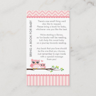 Owl Baby Shower Pink Bring a Book Shower Insert