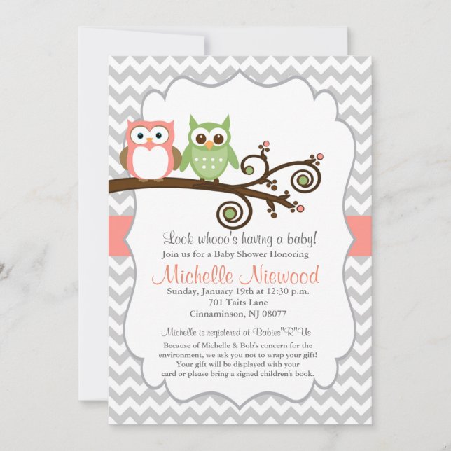 Owl Baby Shower Pink Invitation (Front)