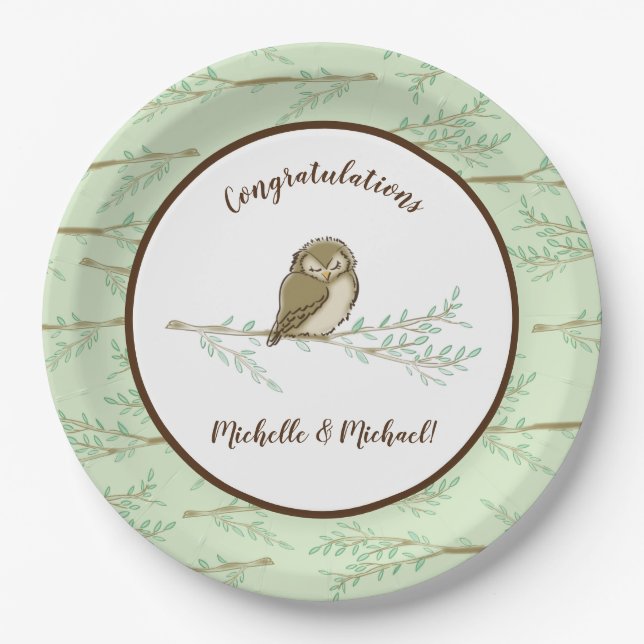Owl Baby Shower Woodland Paper Plate (Front)