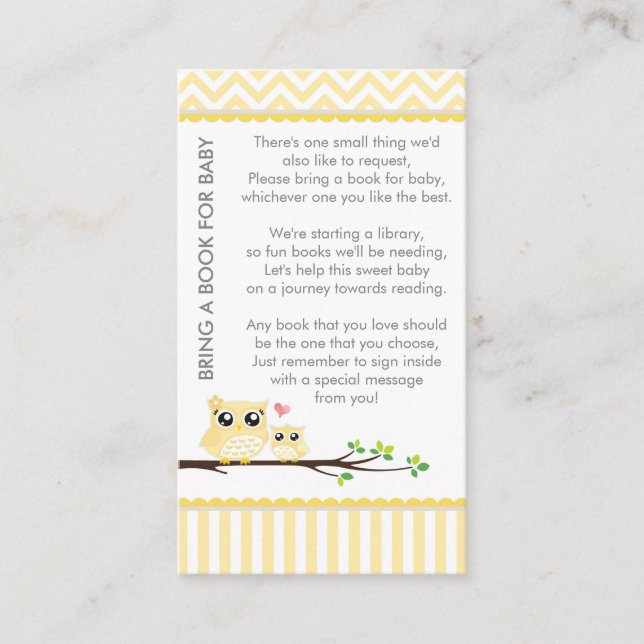 Owl Baby Shower Yellow Bring a Book Shower Insert (Front)