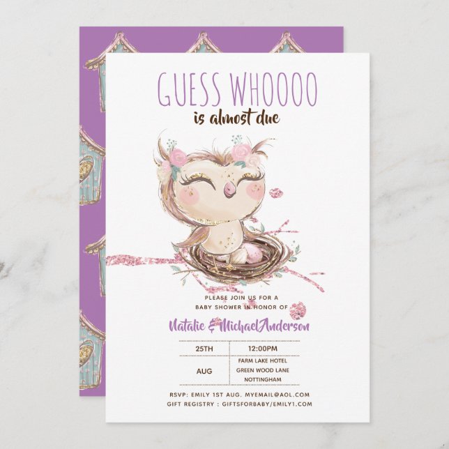 Owl Baby Thank You Gift Tags Favours Boy Girl Invitation (Front/Back)