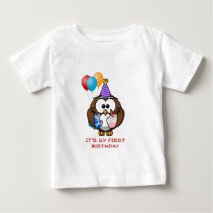 Owl Balloons Cake and Hat Custom Year Birthday Baby T-Shirt