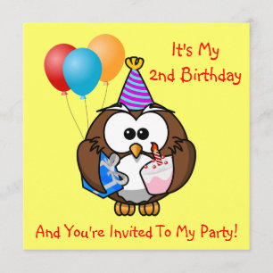 Owl Balloons Cake Kids Birthday Party Custom Year Invitation