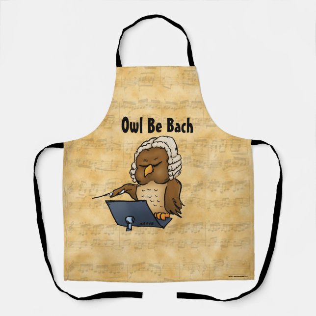 Owl Be Bach Funny Owl Cartoon Apron (Front)