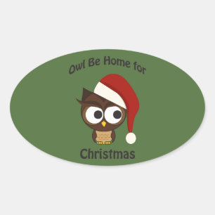 Owl be home for Christmas! Oval Sticker