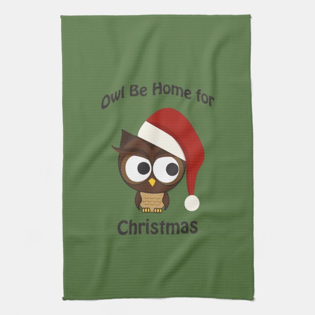 Owl be home for Christmas! Tea Towel (Vertical)