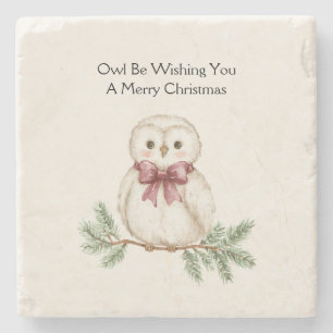 Owl Be Wishing Christmas Stone Coaster