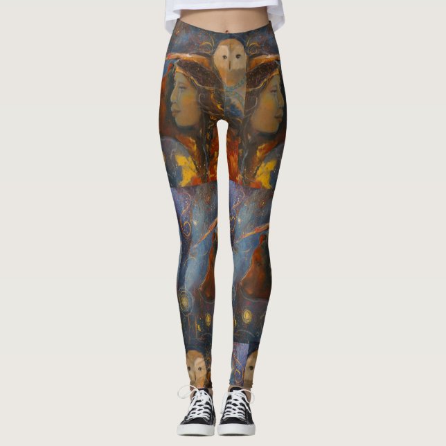 Owl Bear Wisdom Strength Spirit Maureen Girard Leggings (Front)