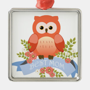 Owl best mum flower banner metal tree decoration