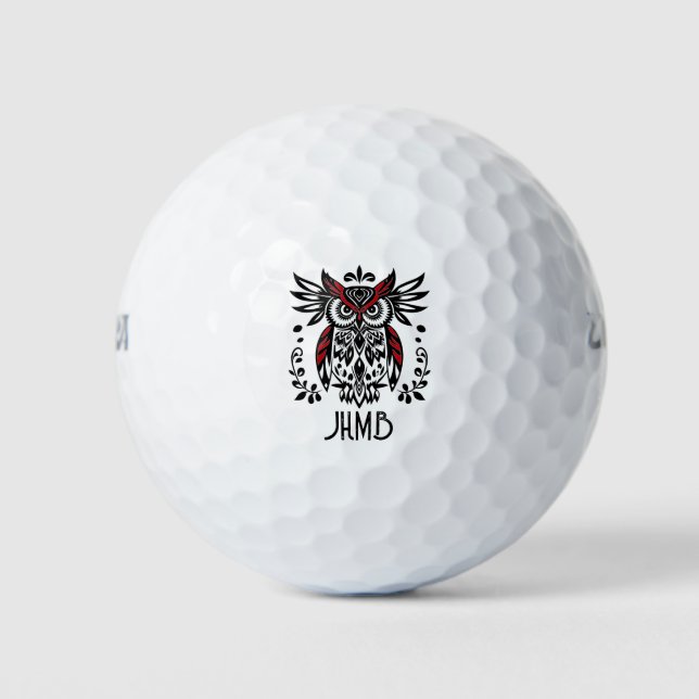  Owl Bird Animal Monogram Art Golf Balls (Front)