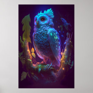 Owl Bird Animal Portrait Painting Wildlife Outdoor Poster