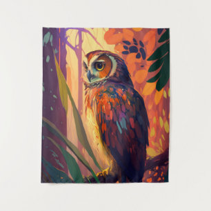 Owl Bird Animal Portrait Painting Wildlife Outdoor Tapestry