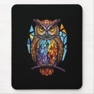 Owl Bird Animal Portrait Stained Glass Wildlife Mouse Pad